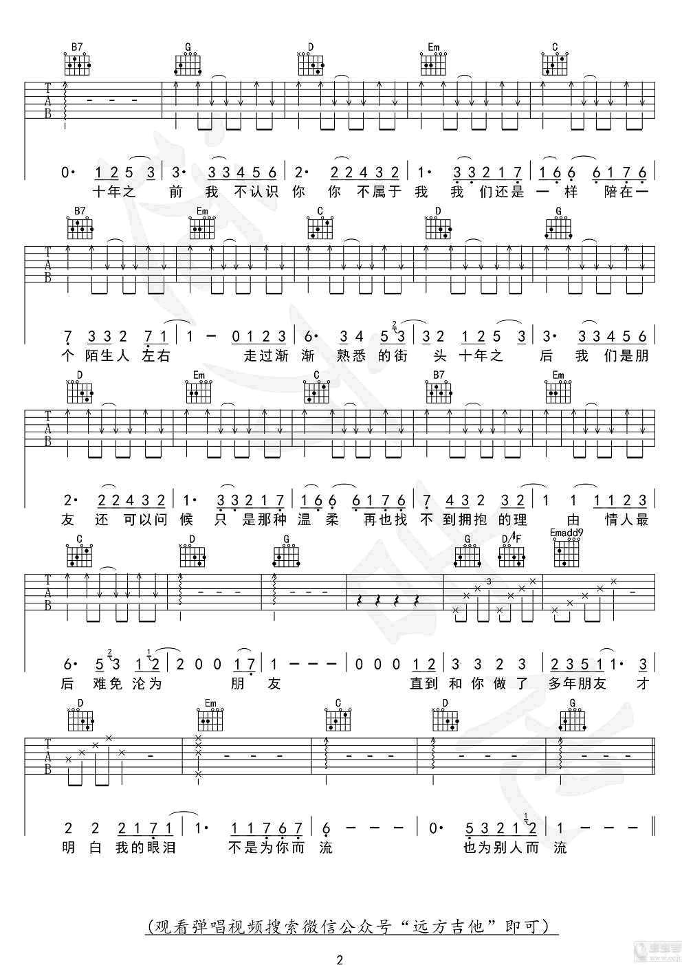 十年吉他谱-陈奕迅-G调指法-弹唱图片谱插图2