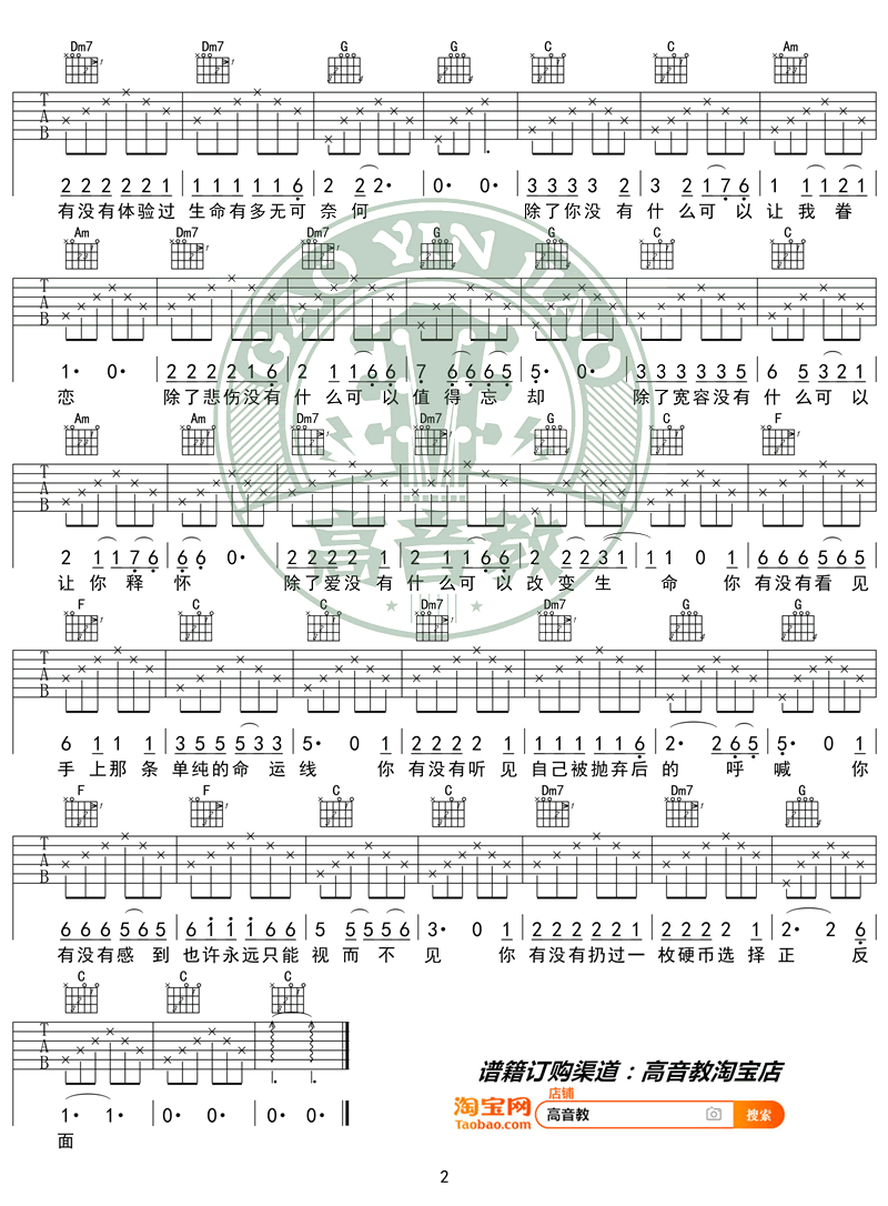 硬币吉他谱-汪峰-C调简单版-入门弹唱谱插图2
