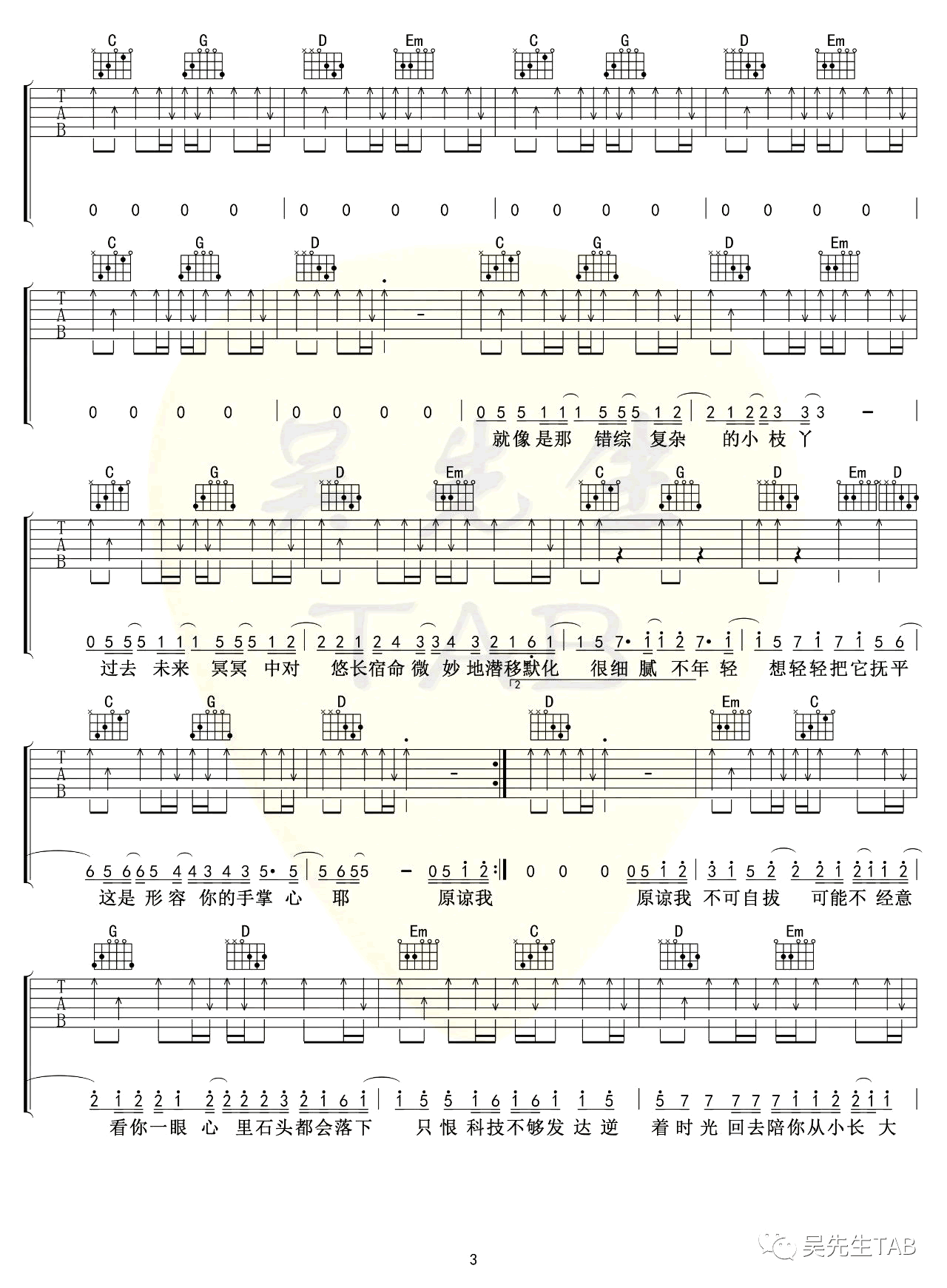 形容吉他谱-沈以诚-G调指法-弹唱六线谱插图2