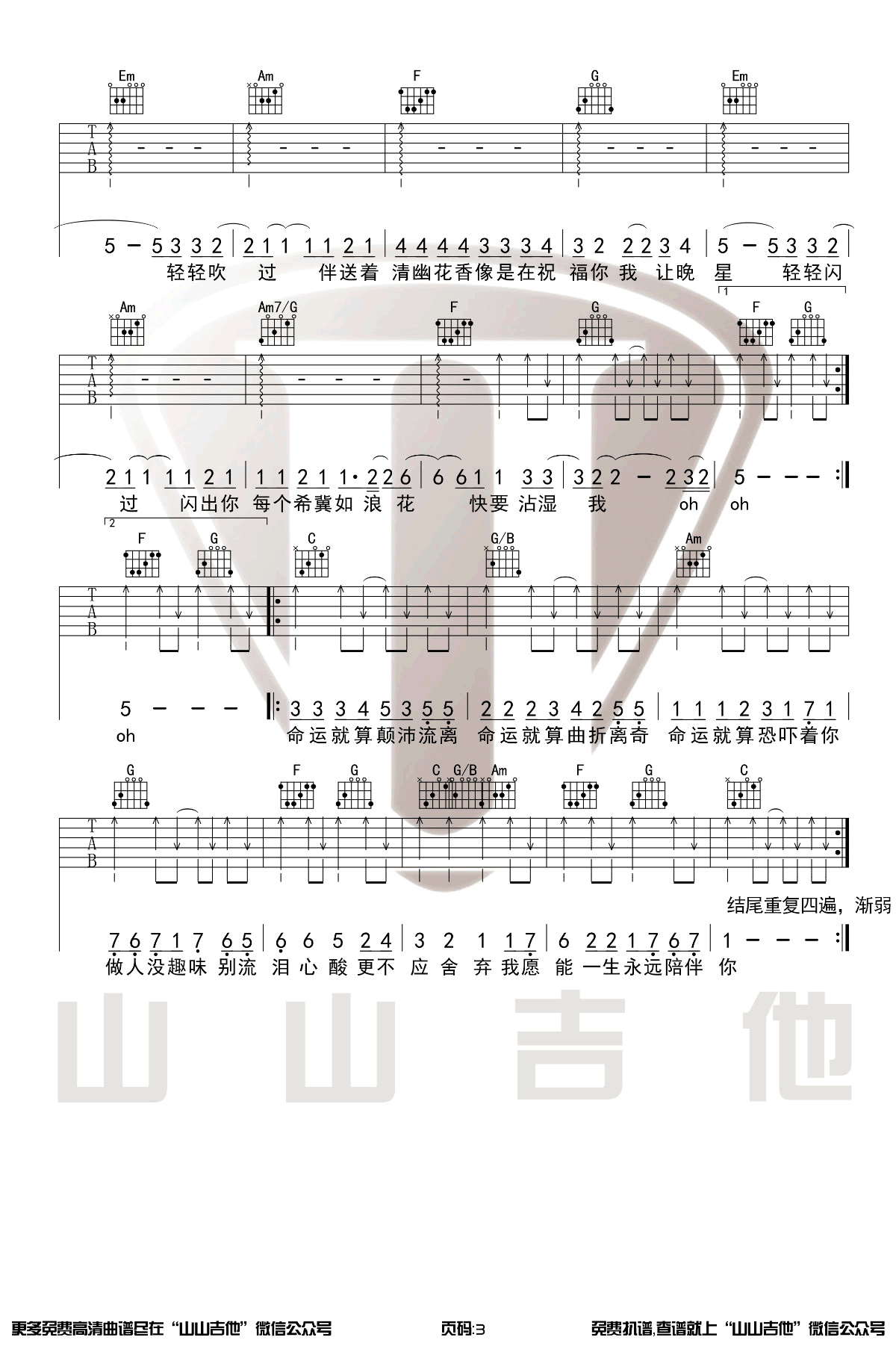红日吉他谱-李克勤-C调扫弦版-弹唱六线谱插图4