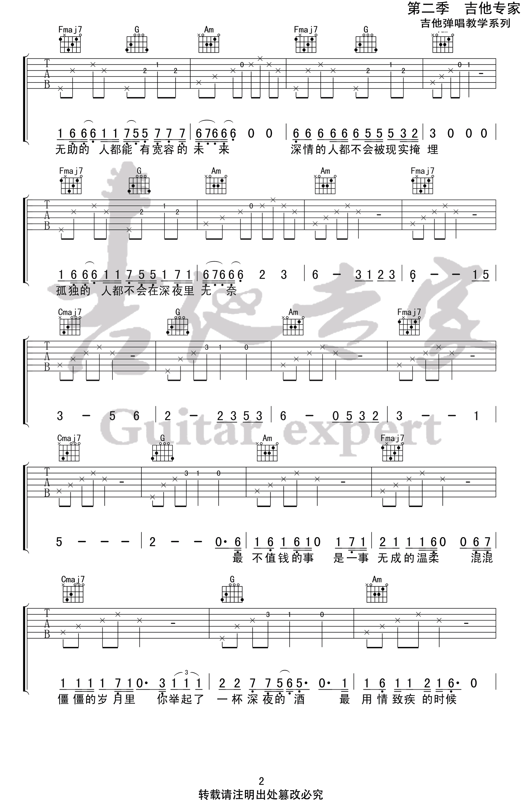 一个人的城市吉他谱-解忧邵帅-C调弹唱谱-高清版插图1
