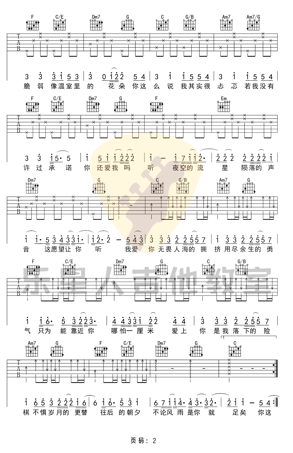 棉子《勇气》吉他谱-C调完美版-弹唱六线谱插图1