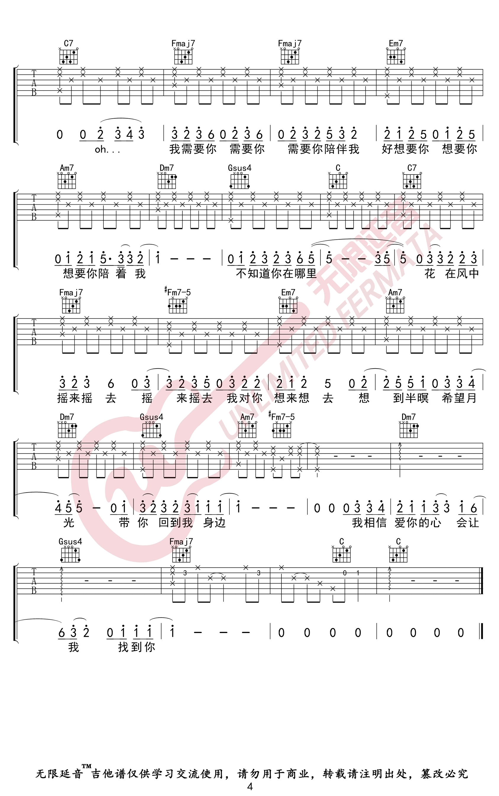 卢广仲《鱼仔》吉他谱-C调指法-弹唱六线谱插图3