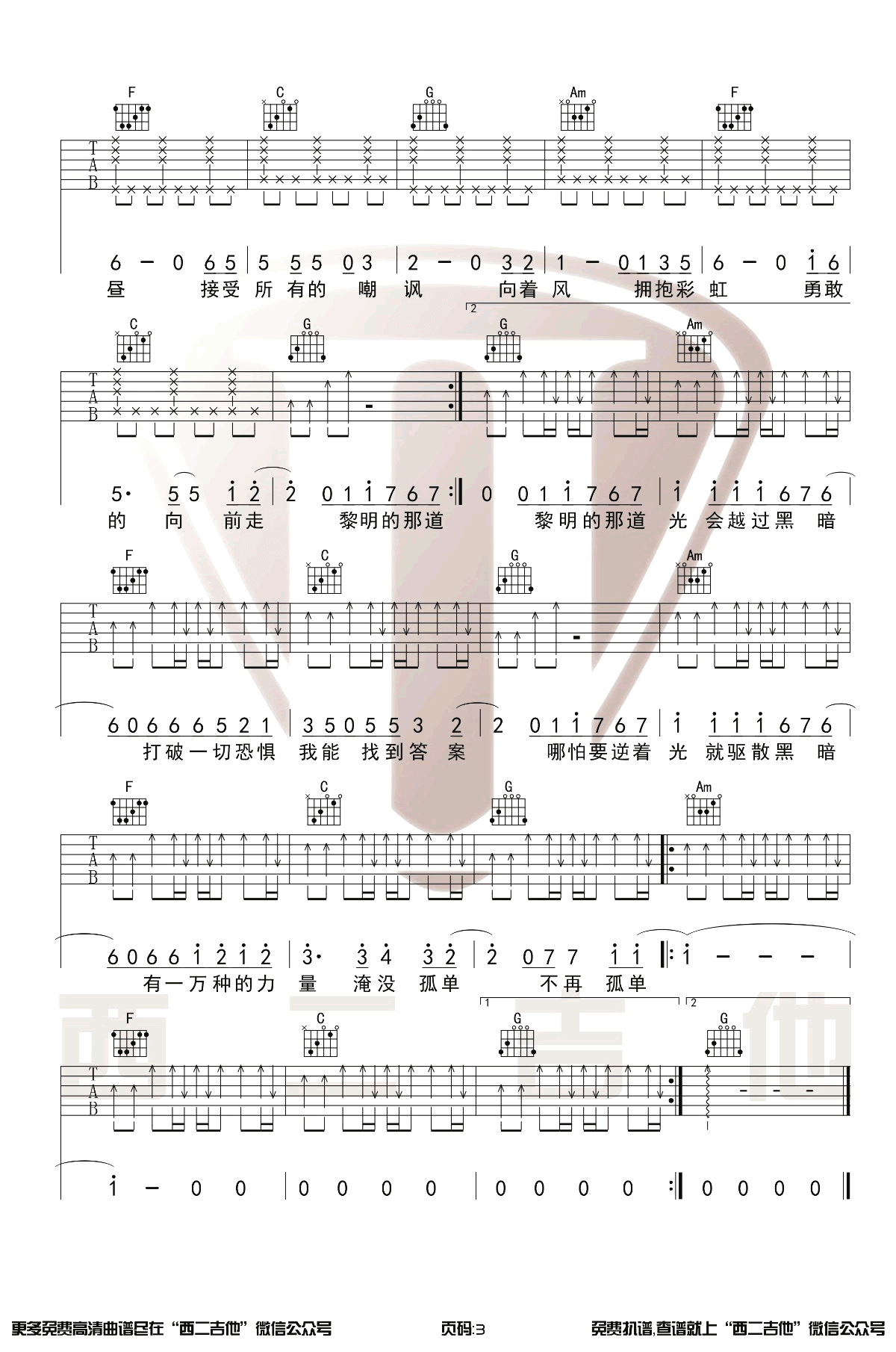 你的答案吉他谱-阿冗-C调原版六线谱-弹唱演示视频插图4