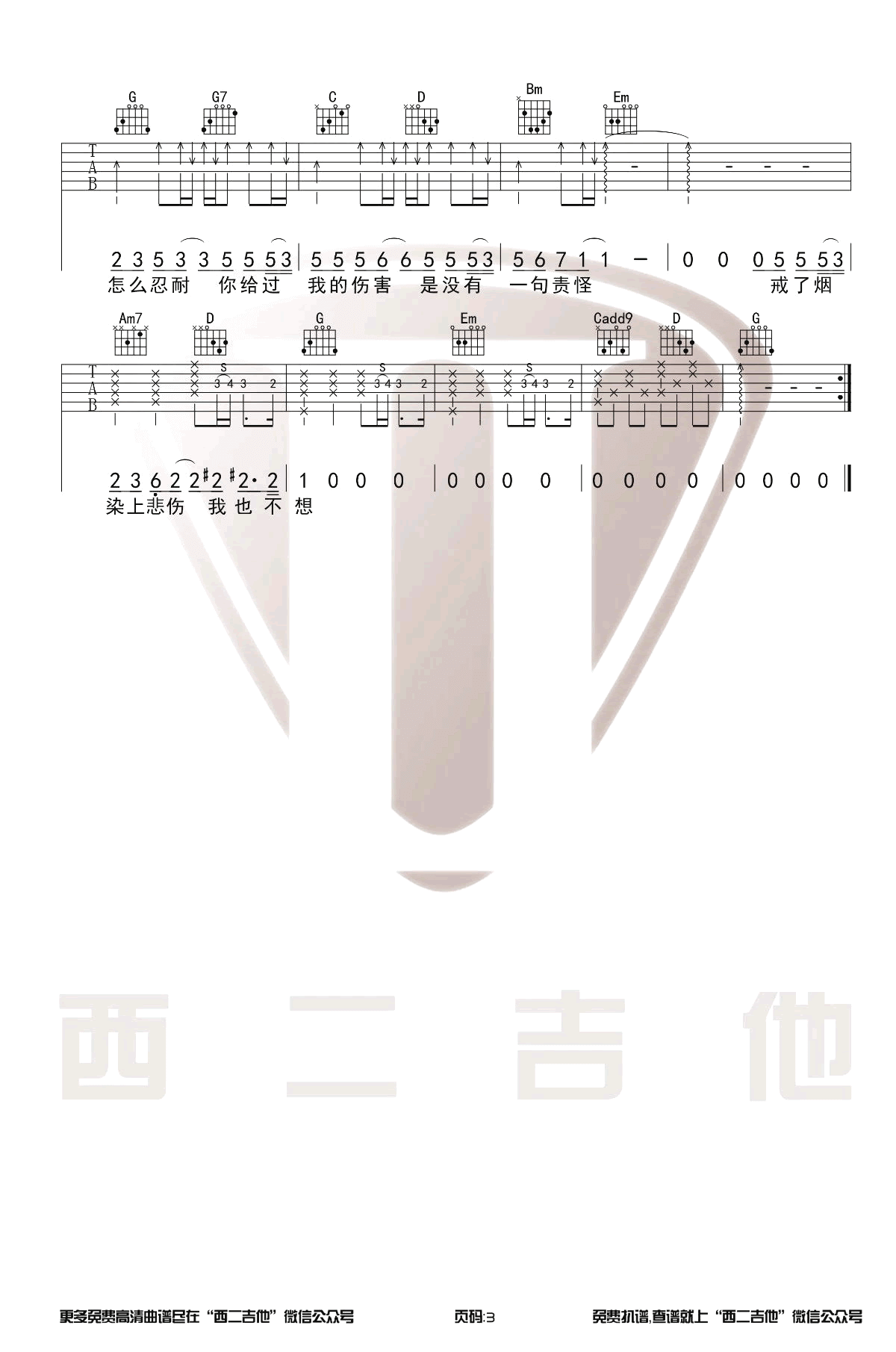 戒烟吉他谱-李荣浩-G调原版六线谱-弹唱教学视频插图4