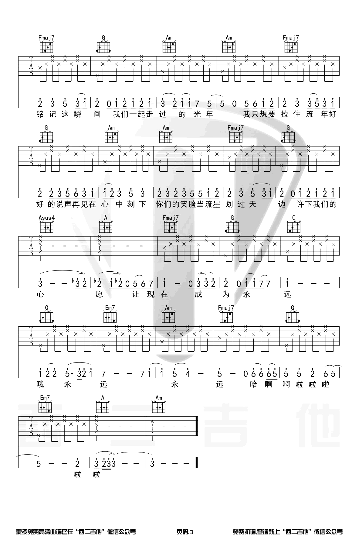 雷雨心《记念》吉他谱-C调原版-弹唱六线谱插图4