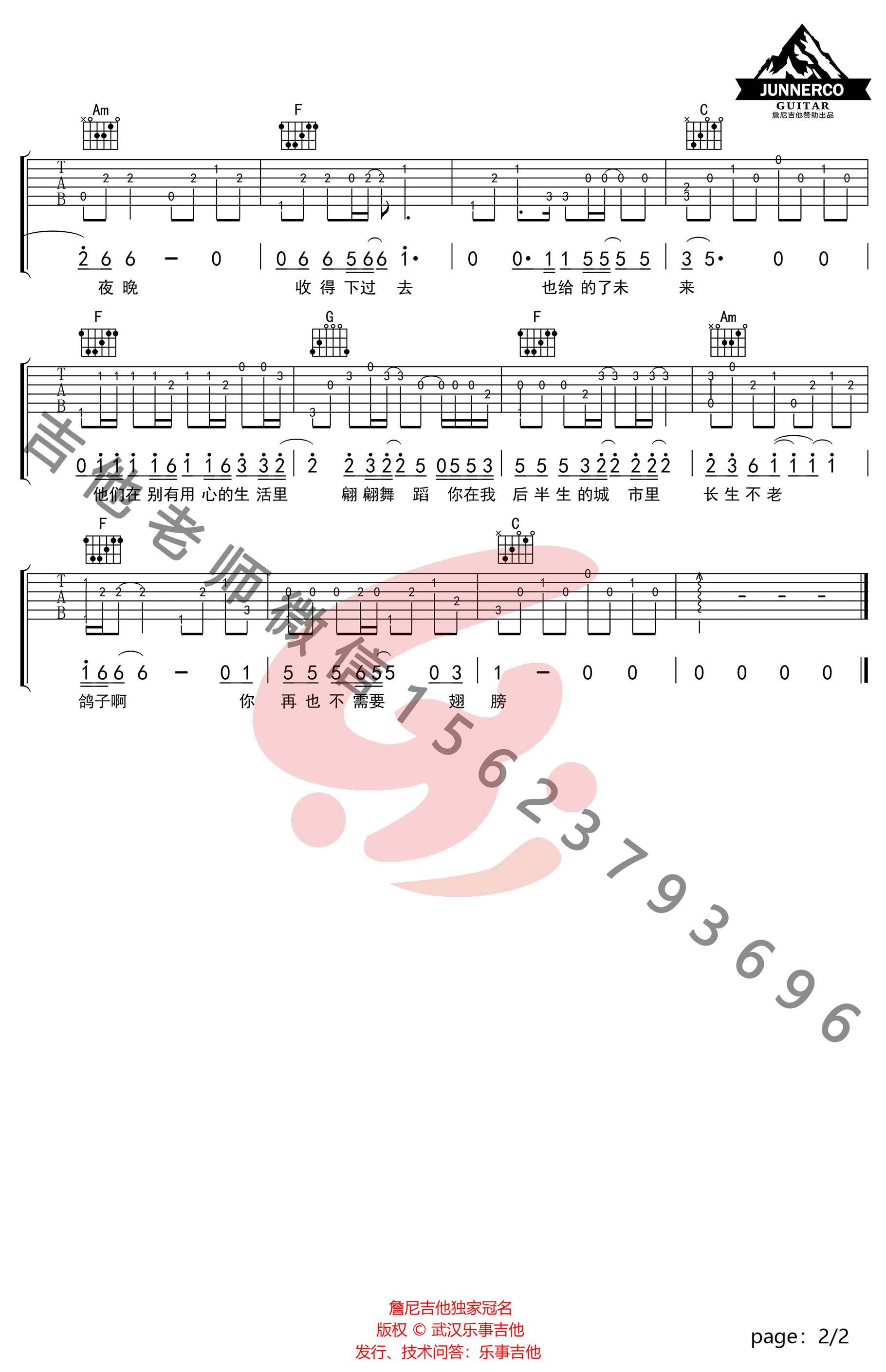 鸽子指弹谱-宋冬野-新手简单版-指弹吉他教学插图1