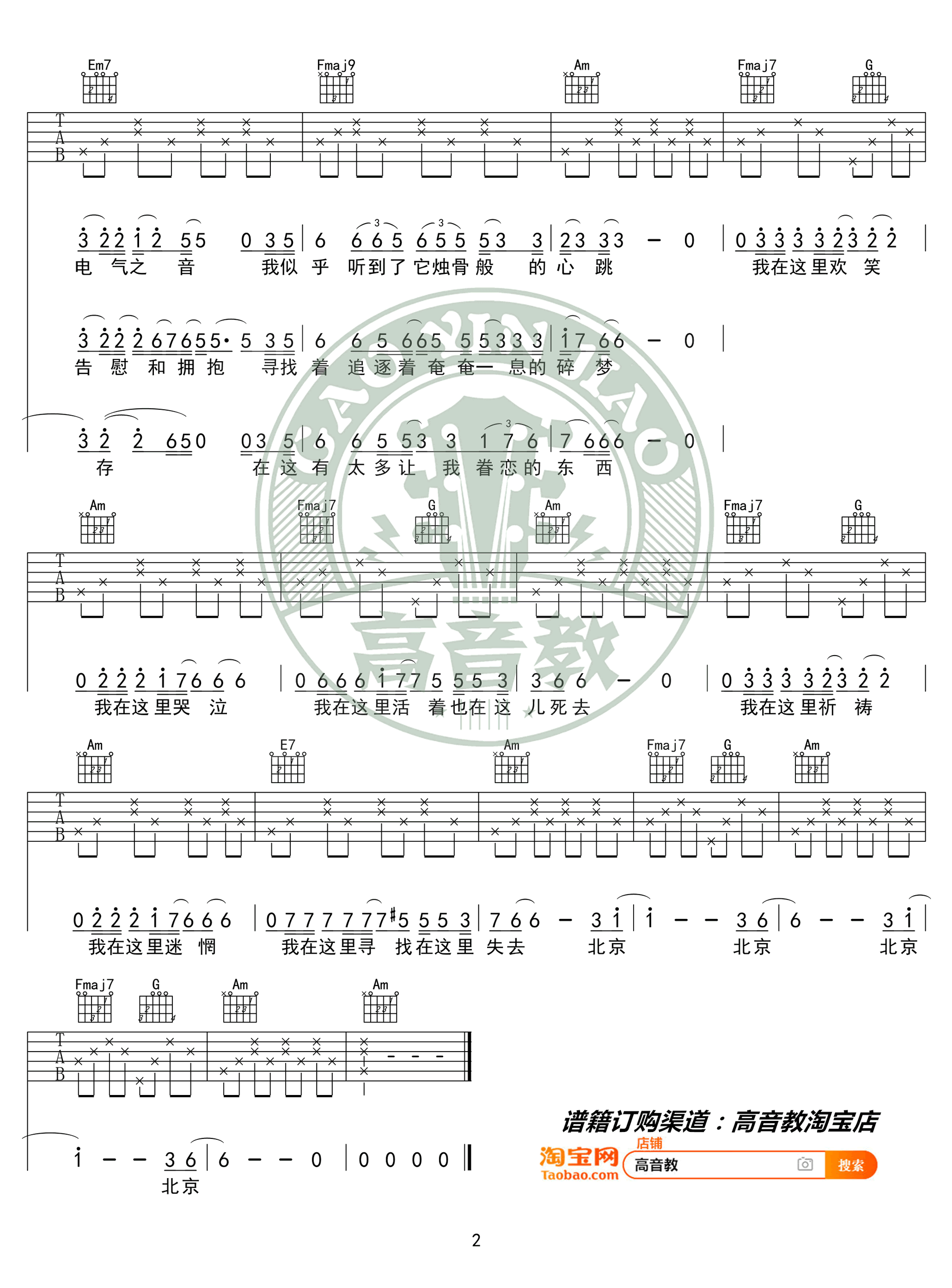 北京北京吉他谱-汪峰-C调简单版-入门弹唱谱插图1