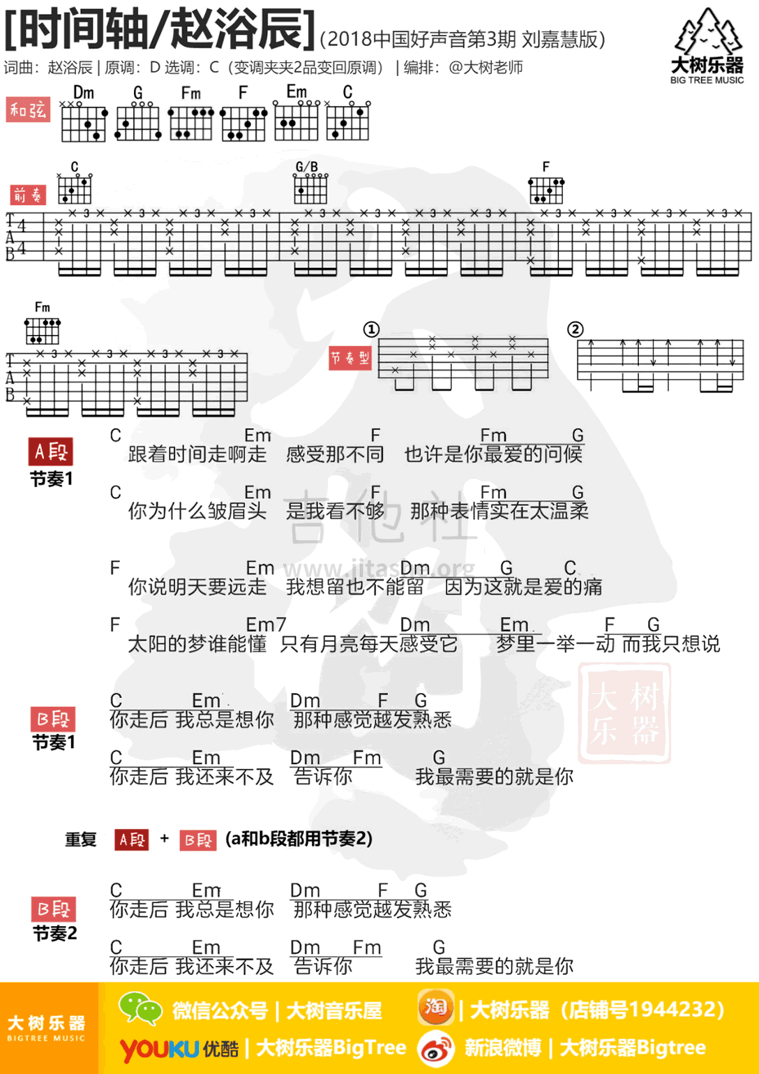 时间轴吉他谱 刘嘉慧版本 C调弹唱谱 中国好声音插图