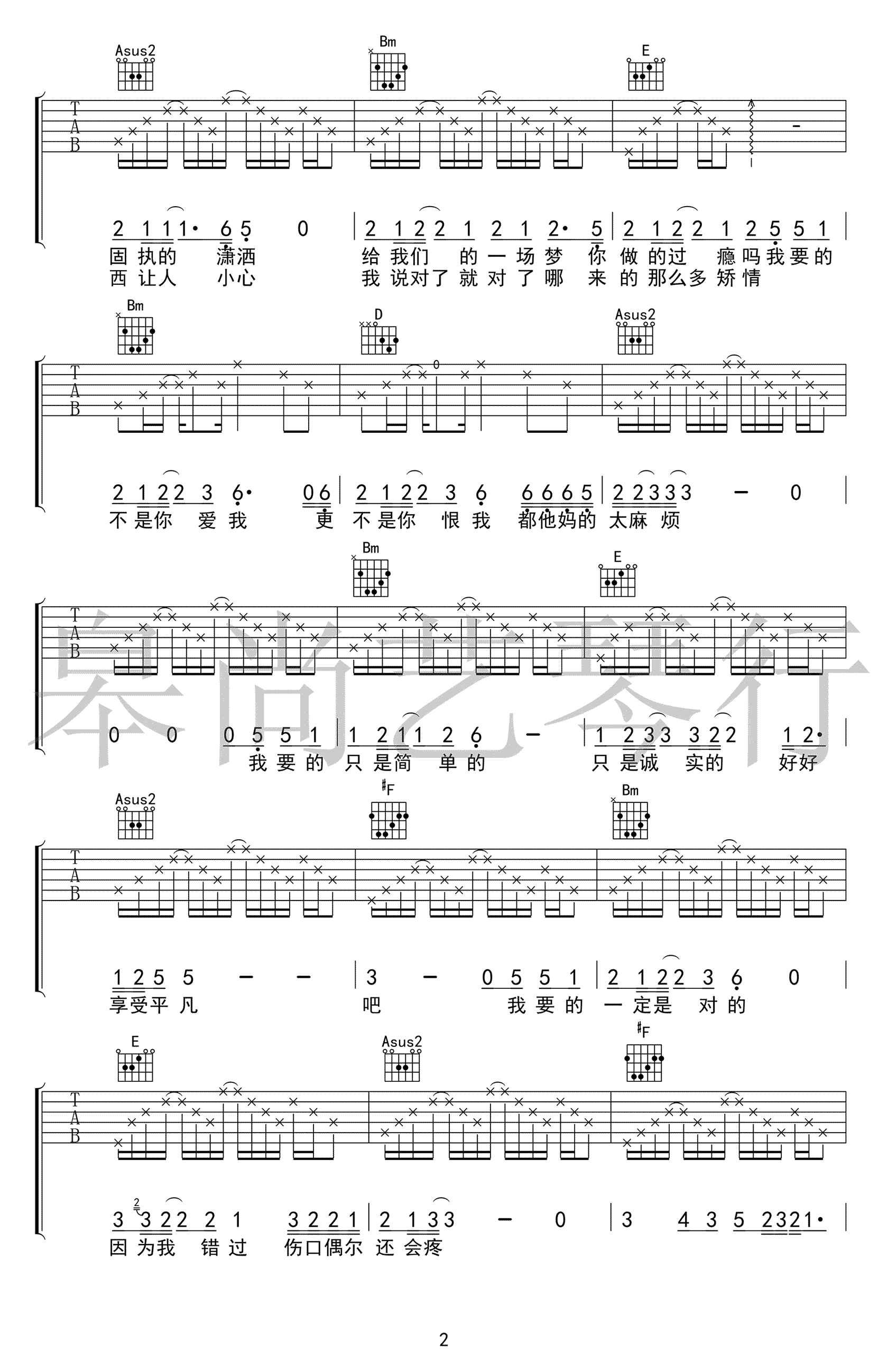 陆垚知马俐吉他谱 火星电台 A调指法 弹唱图片谱插图2