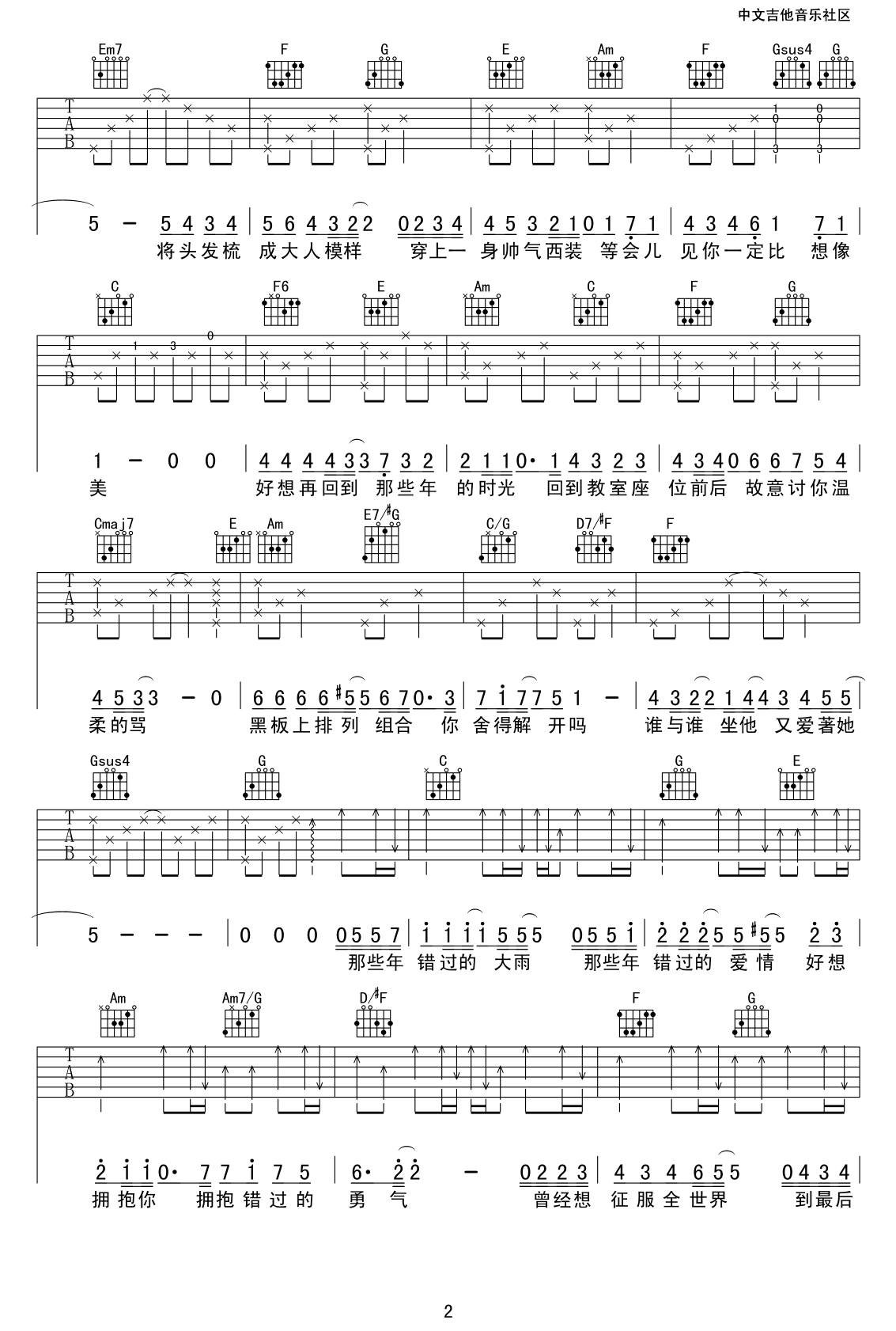 胡夏-那些年吉他谱-那些年六线谱插图1