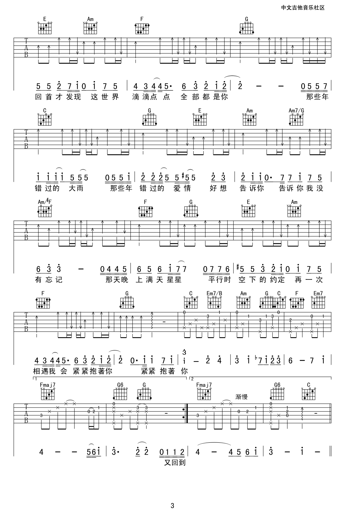 胡夏-那些年吉他谱-那些年六线谱插图2