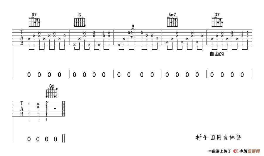圆圈吉他谱 G调六线谱-树子插图6