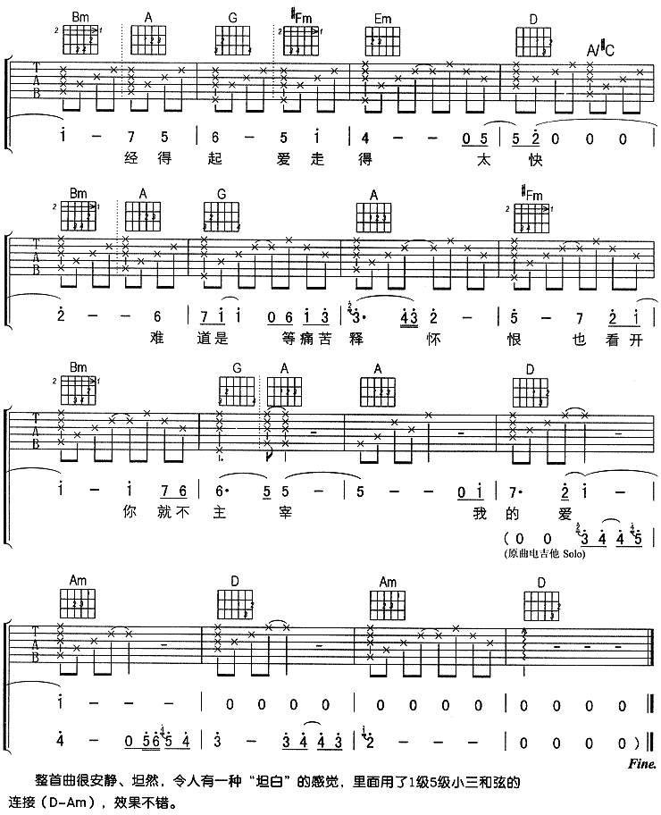 坦白吉他谱 D调六线谱-简单版-刘若英插图6