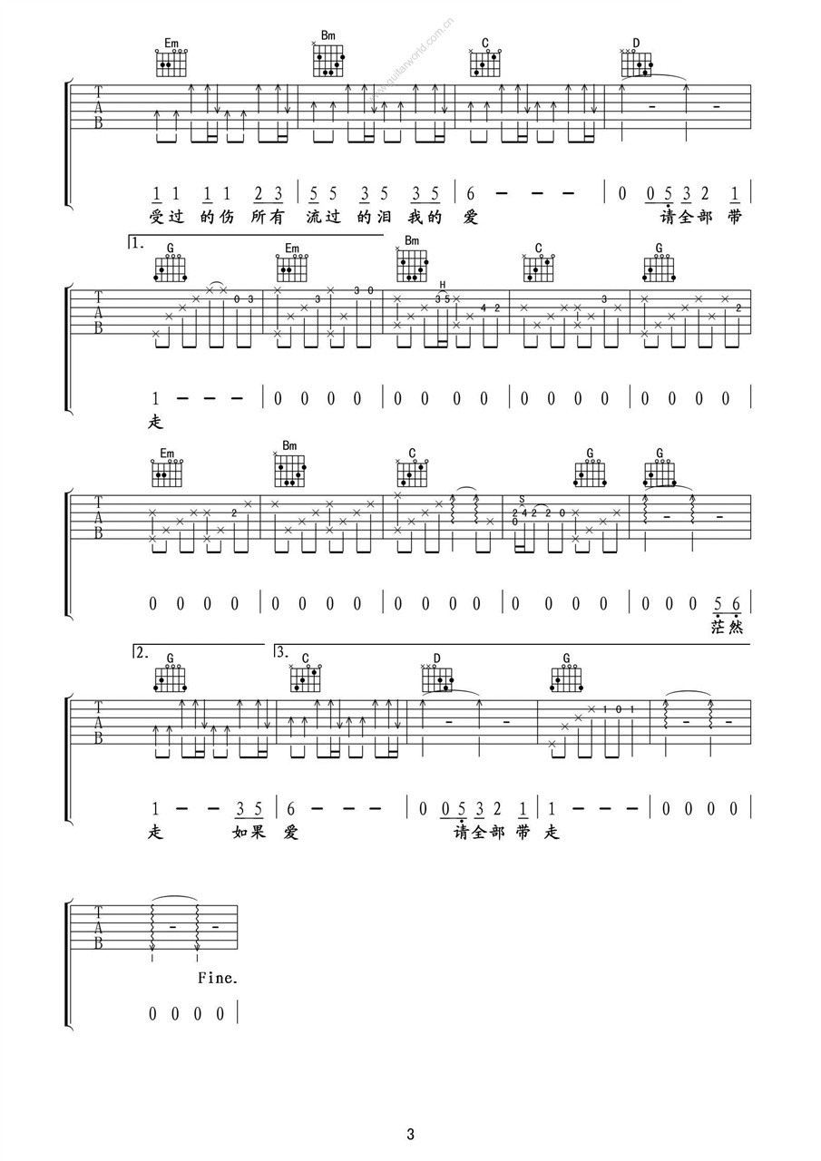 大海吉他谱 G调六线谱-高清版-张雨生插图2