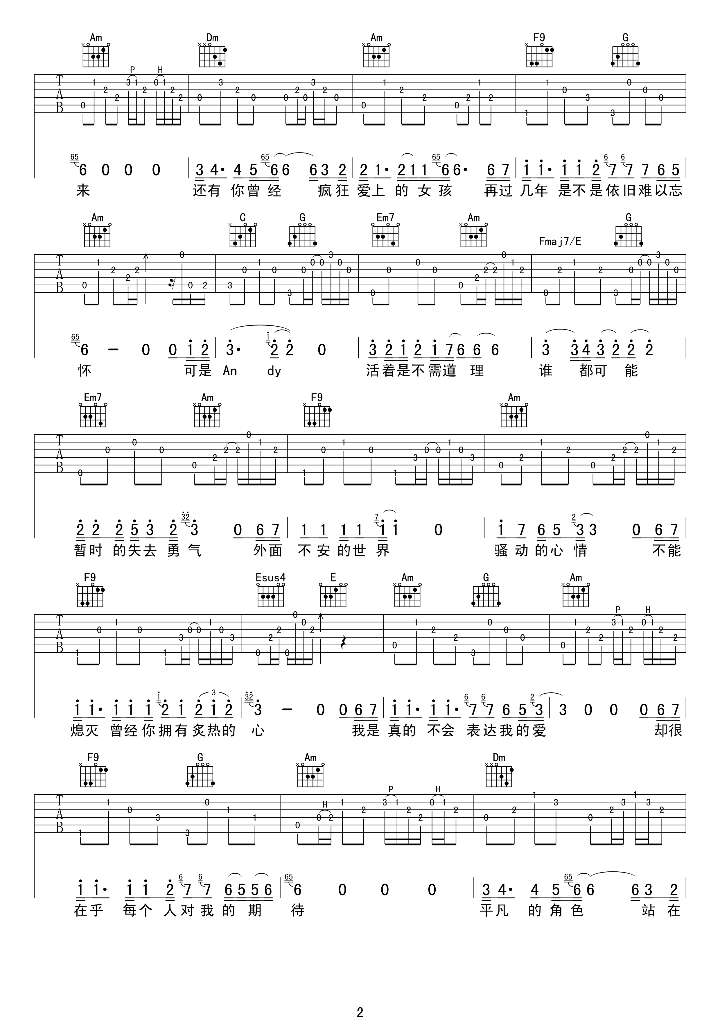 andy吉他谱 C调精选版-17吉他编配-阿杜插图2