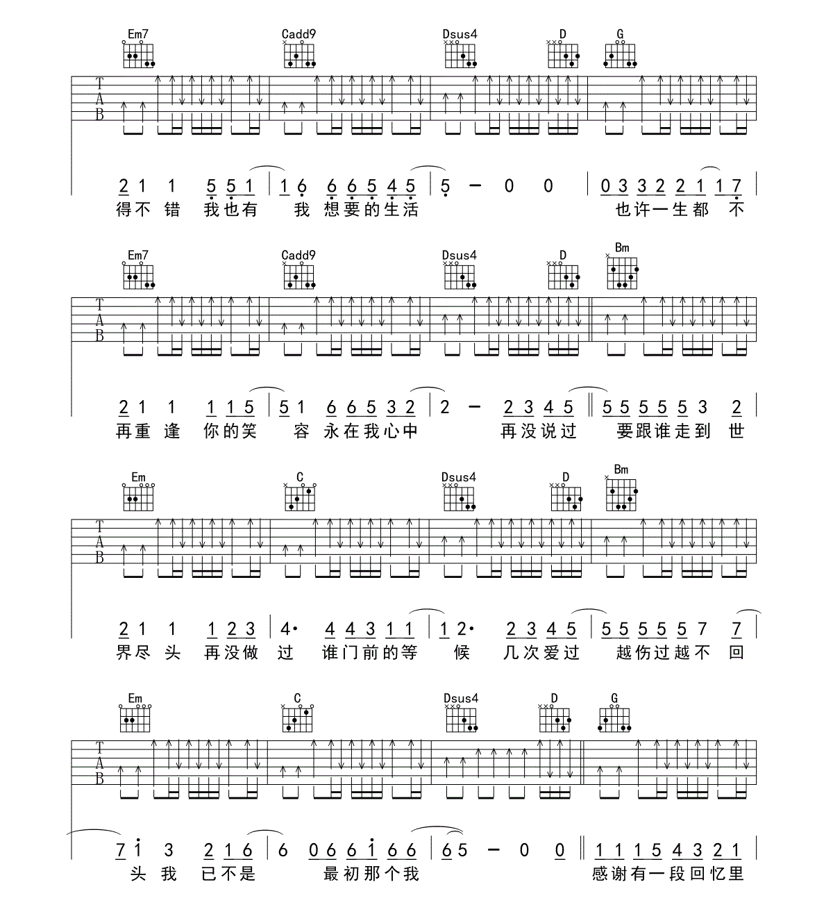 回忆里的疯狂吉他谱 G调六线谱-简单版-光良插图4