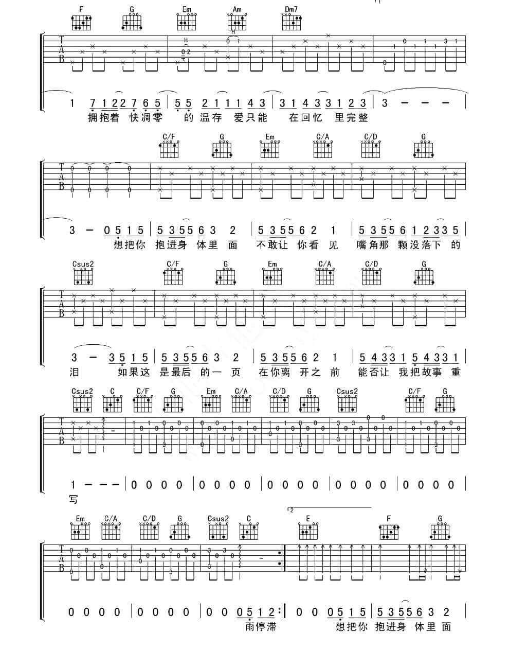 最后一页吉他谱 C调六线谱-精选版-江语晨插图1