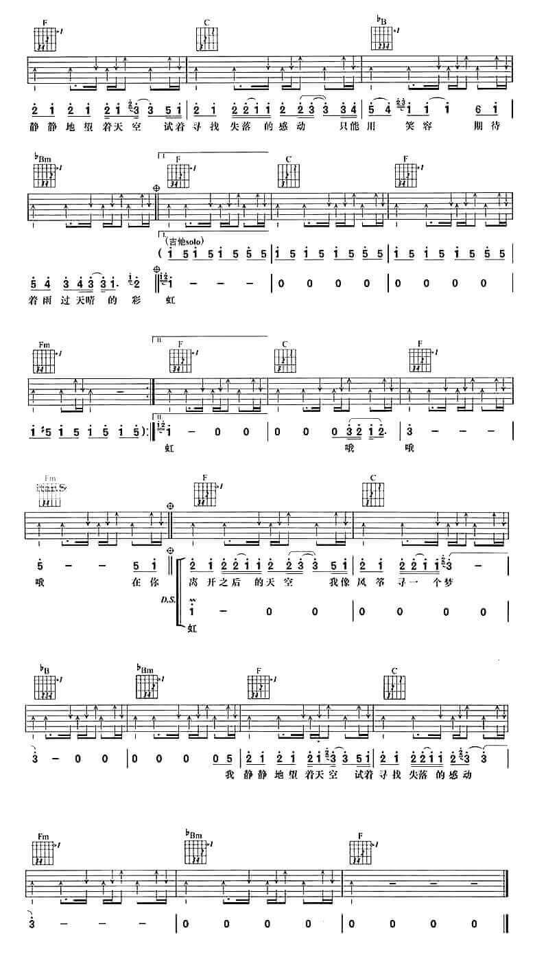 天空吉他谱 F调六线谱-简单版-蔡依林插图1