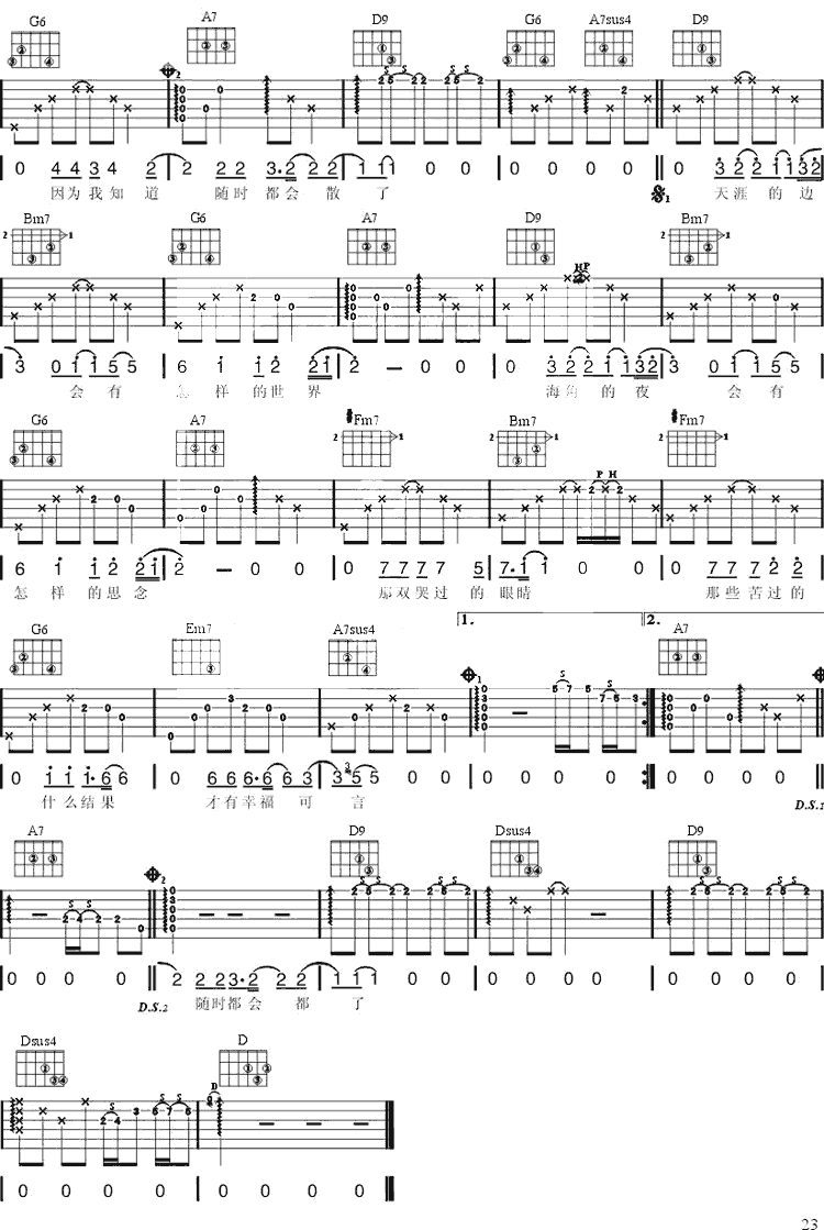 天涯海角吉他谱 D调六线谱-简单版-阿杜插图2