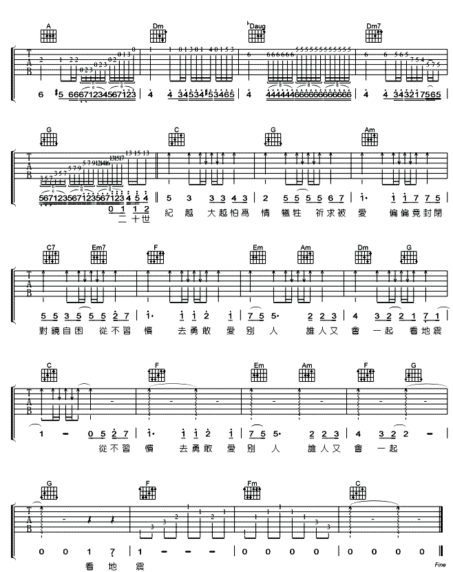 二十世纪少年吉他谱 C调六线谱-简单版-Ping Pung插图4