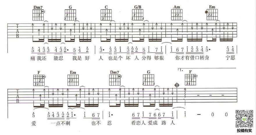 坏人吉他谱 C调六线谱-方烔镔插图3