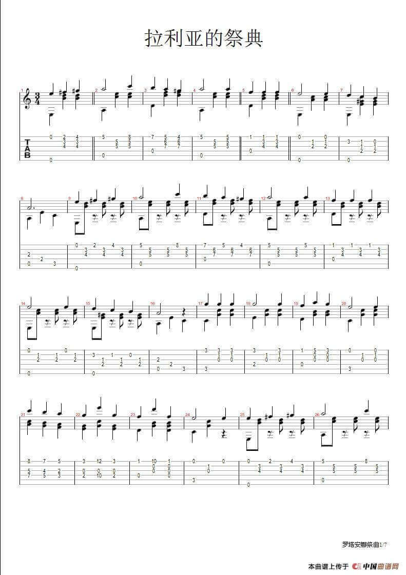 拉利亚的祭典吉他指弹 原版六线谱-中国曲谱网编配-莫扎尼插图