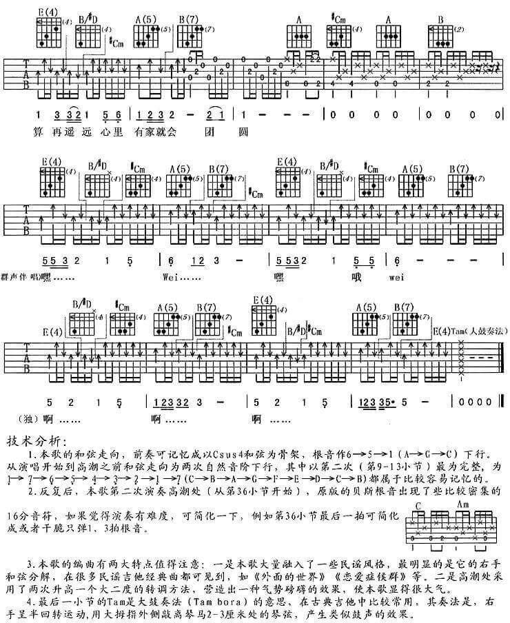 团圆吉他谱 C调六线谱-简单版-巫启贤插图3