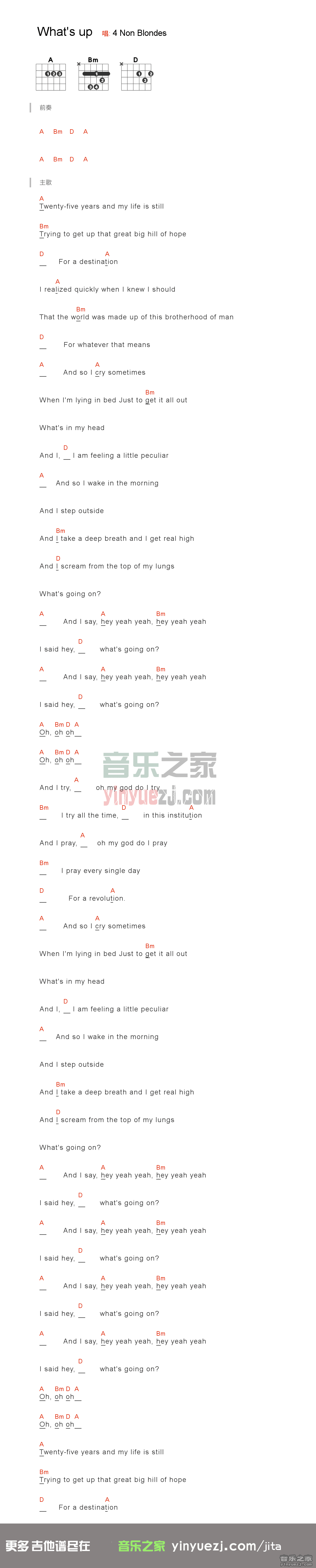 what’s up吉他谱 A调和弦谱-4NonBlondes插图