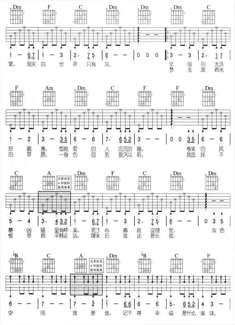 灰色空间吉他谱 F调六线谱-简单版-罗志祥插图2