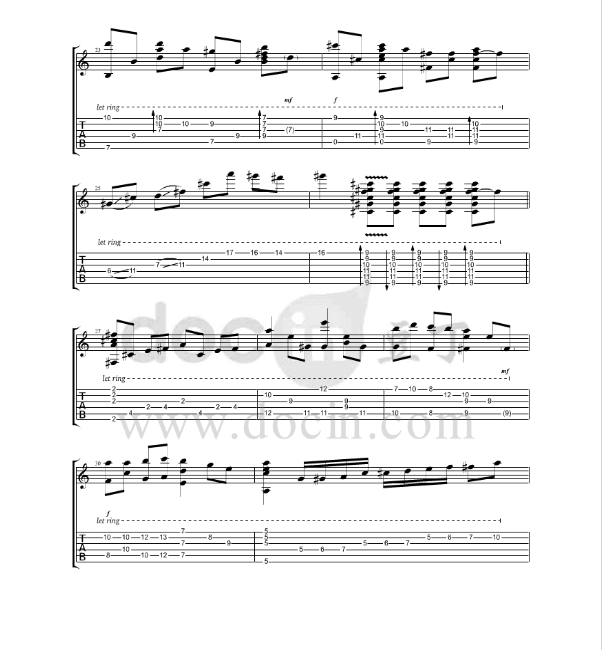 欢沁吉他指弹谱 原版六线谱-林海插图4