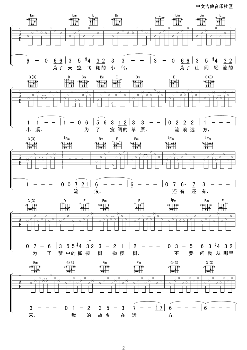 橄榄树吉他谱 D调简单版-17吉他编配-齐豫插图2
