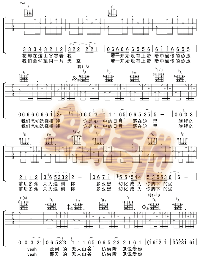 心中的日月吉他谱 D调-王力宏插图1