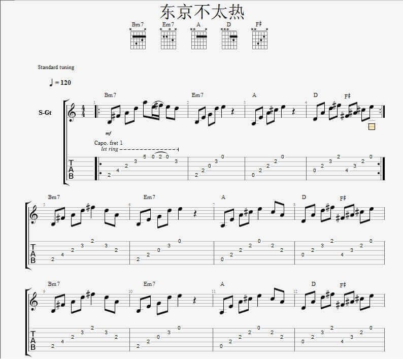 东京不太热吉他谱 C调和弦谱-简单版-洛天依插图1