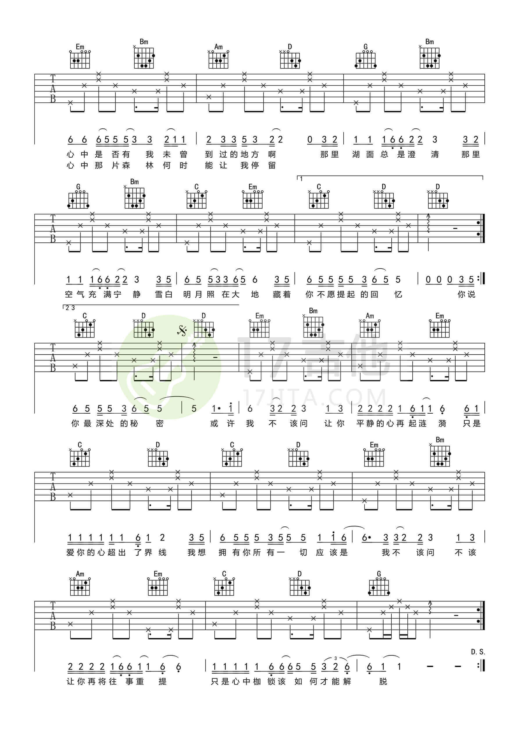 挪威的森林吉他谱 G调简单版-17吉他编配-伍佰插图1