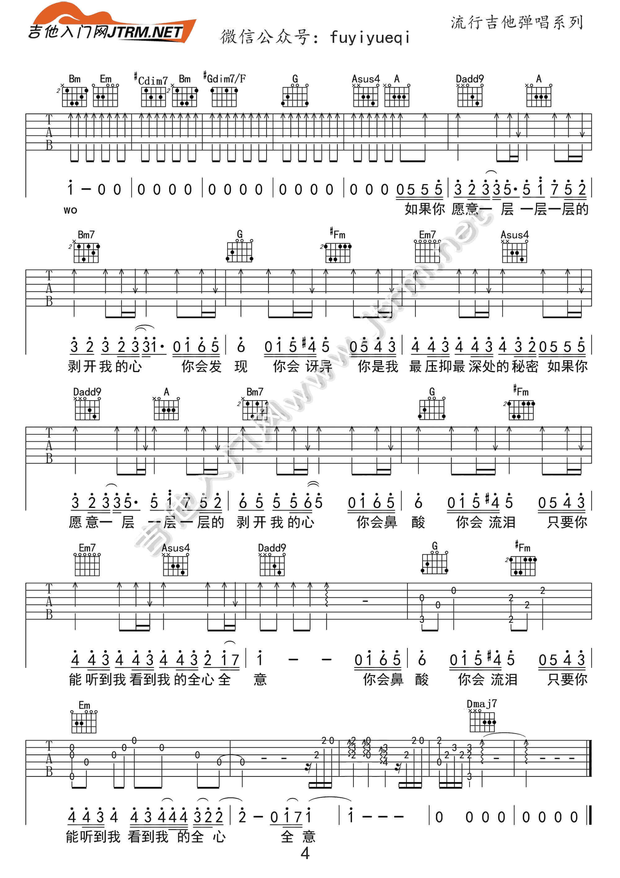 洋葱吉他谱六线谱（杨宗纬）简谱 - 简谱－柳邻猫