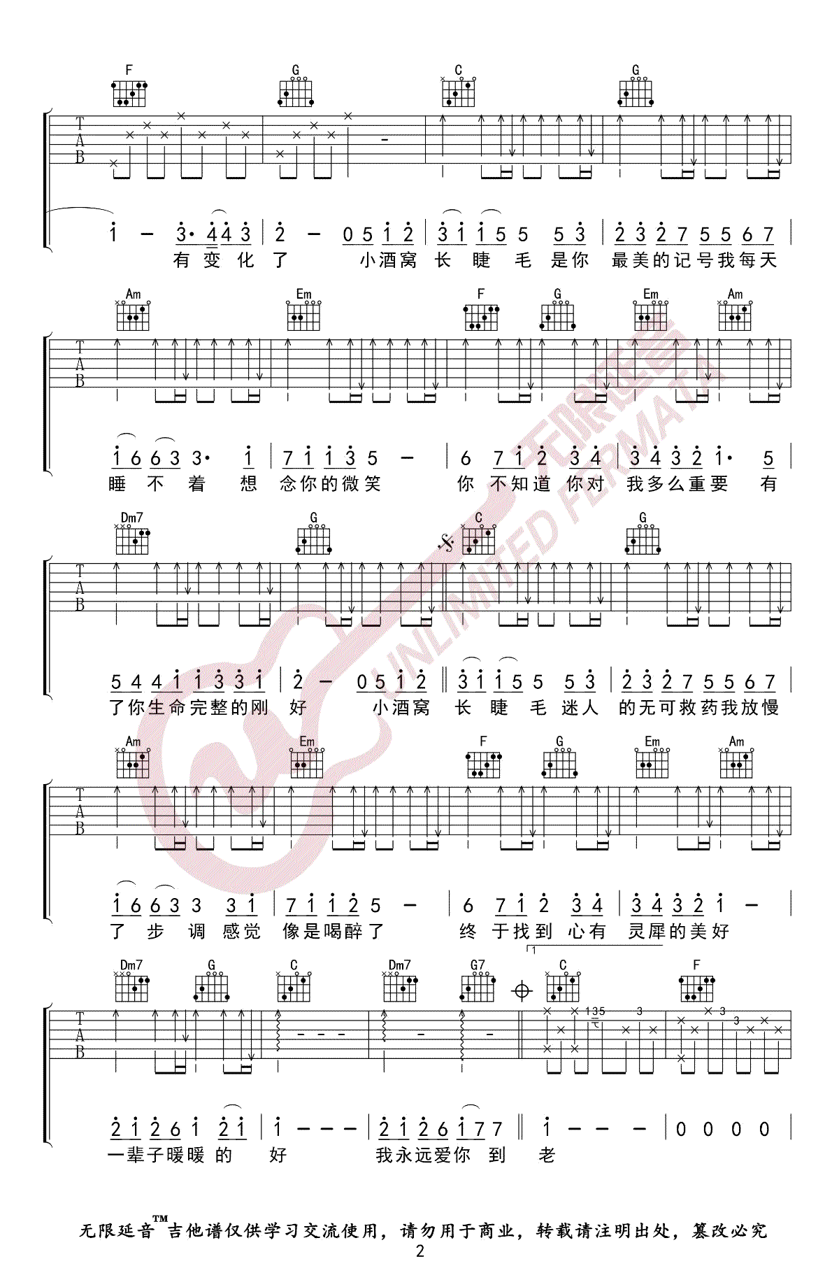 《杰克的酒窝》吉他弹唱谱和弦谱(弹唱谱) - C调编配 - 原调B调 - 吉他简谱