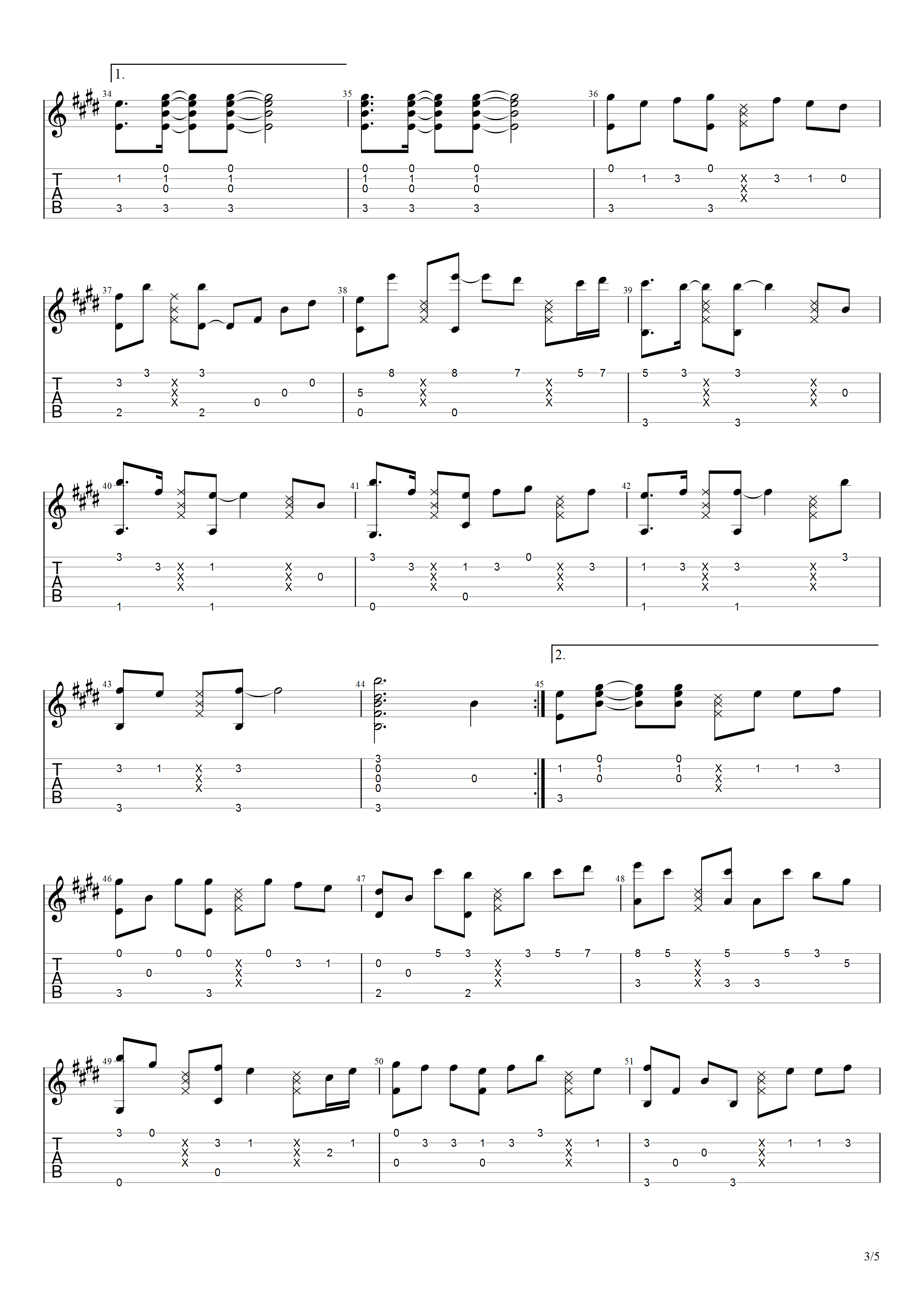吉他源-纸短情长吉他谱-指弹改编独奏六线谱-完美还原插图4