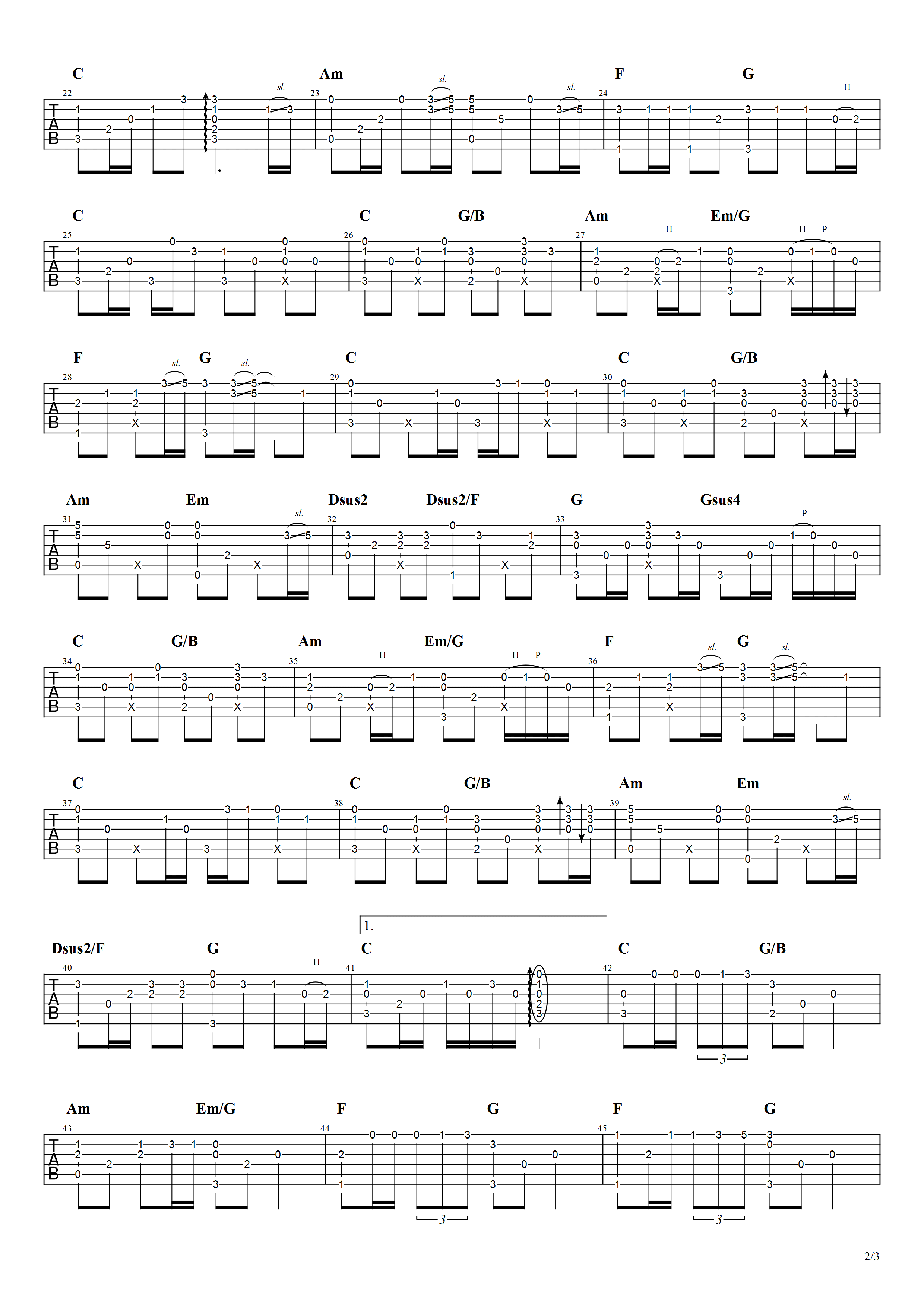 吉他源-《哭砂》吉他谱-吉他指弹独奏谱-指弹演示示范插图1