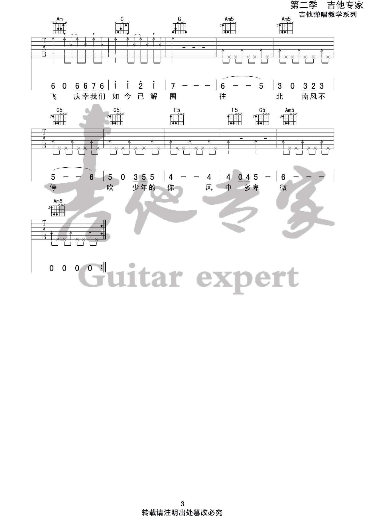 吉他源-《少年的你》吉他谱-造乐团-C调六线谱-吉他专家插图4