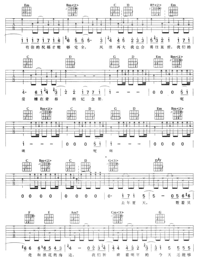 青春纪念册吉他谱 A调六线谱-简单版-可米小子插图2
