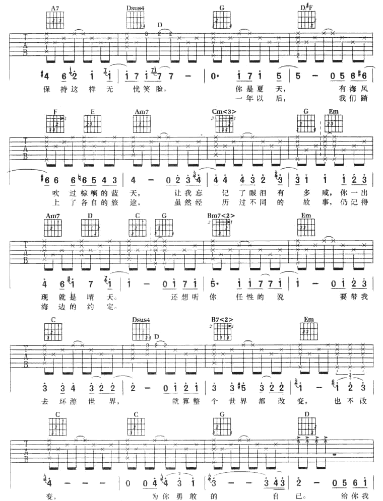 青春纪念册吉他谱 A调六线谱-简单版-可米小子插图4