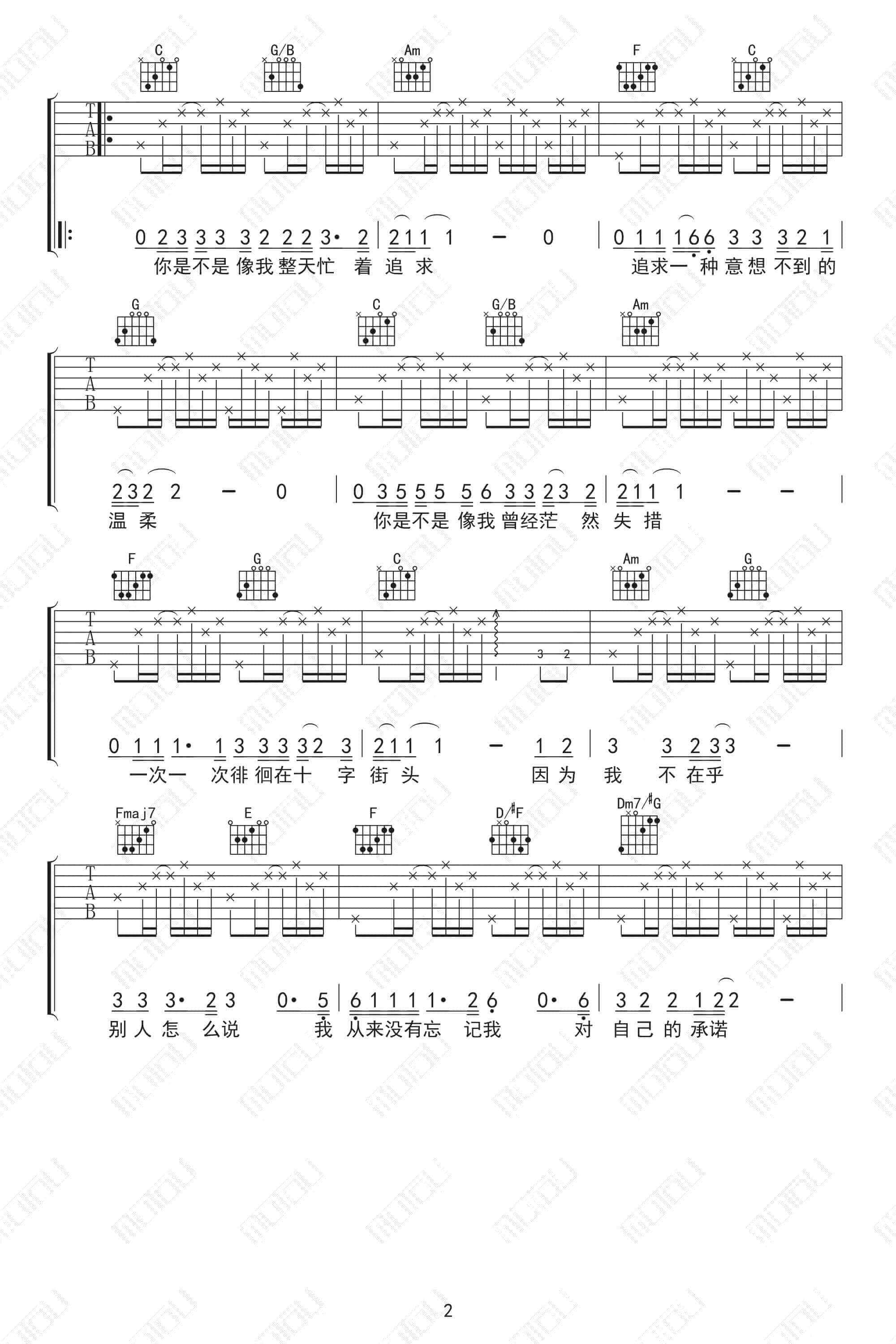 《我的未来不是梦》吉他谱 C调弹唱谱-陈楚生-木头吉他屋制谱插图2