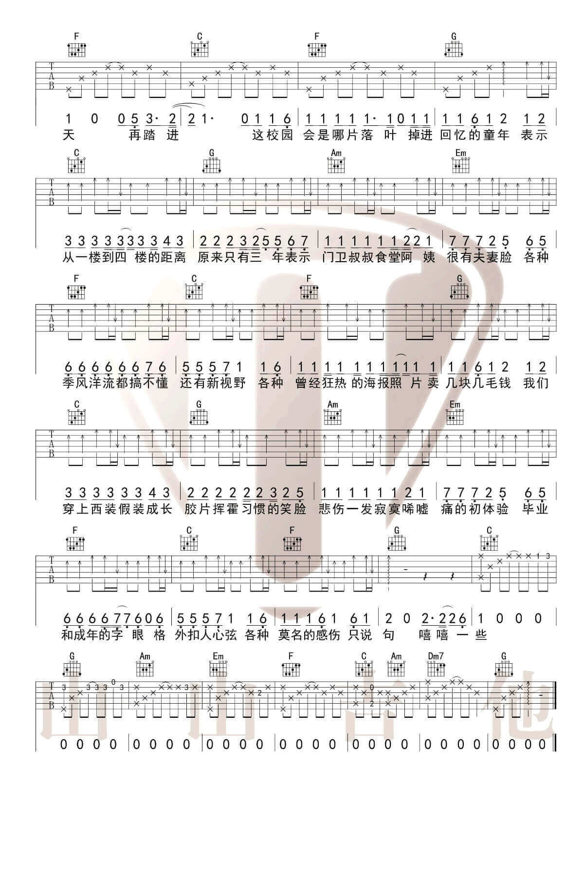 《北京东路的日子》吉他谱 C调六线谱-毕业歌曲-山山吉他插图1