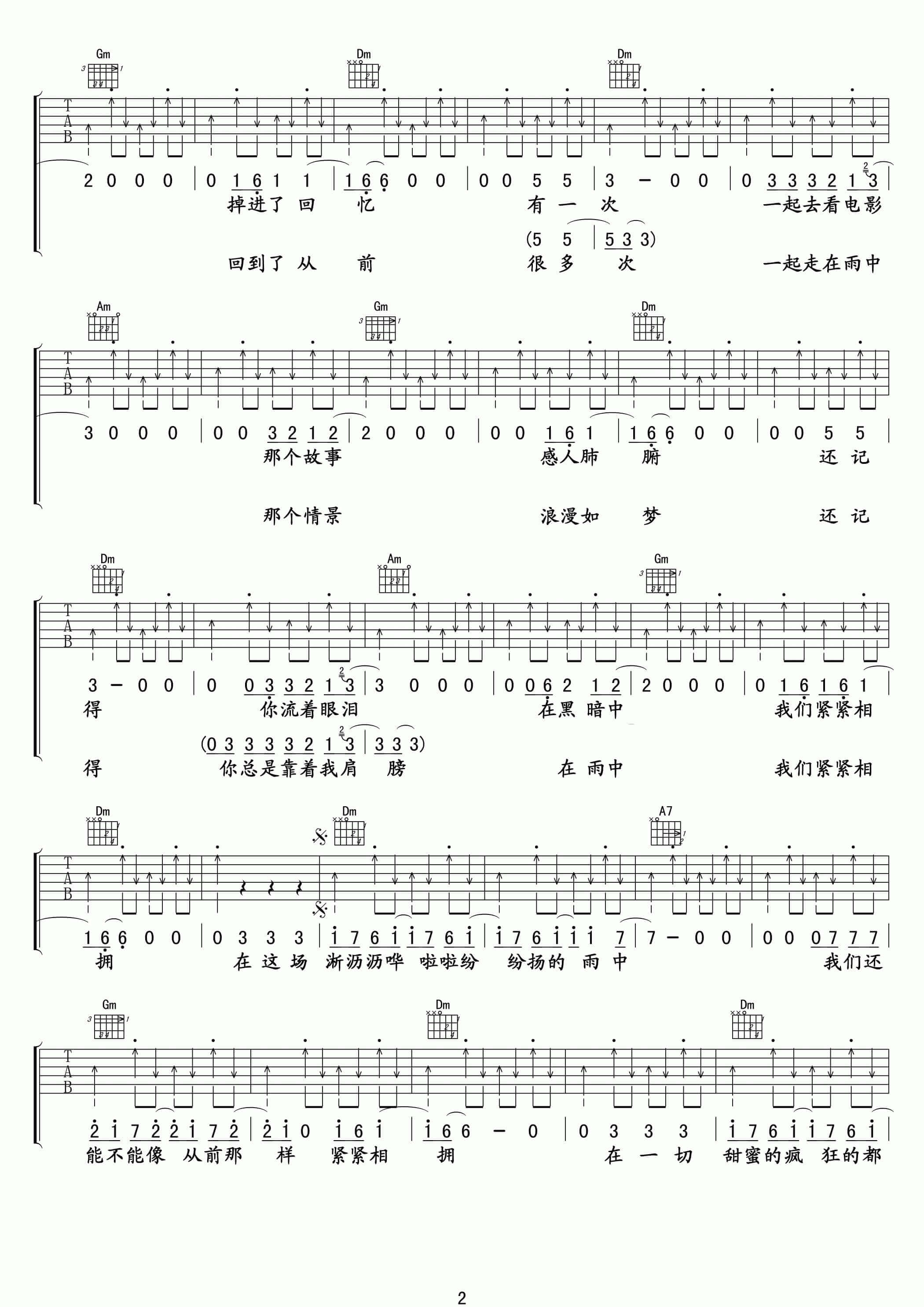 在雨中吉他谱 F调六线谱-扫弦版-汪峰插图1
