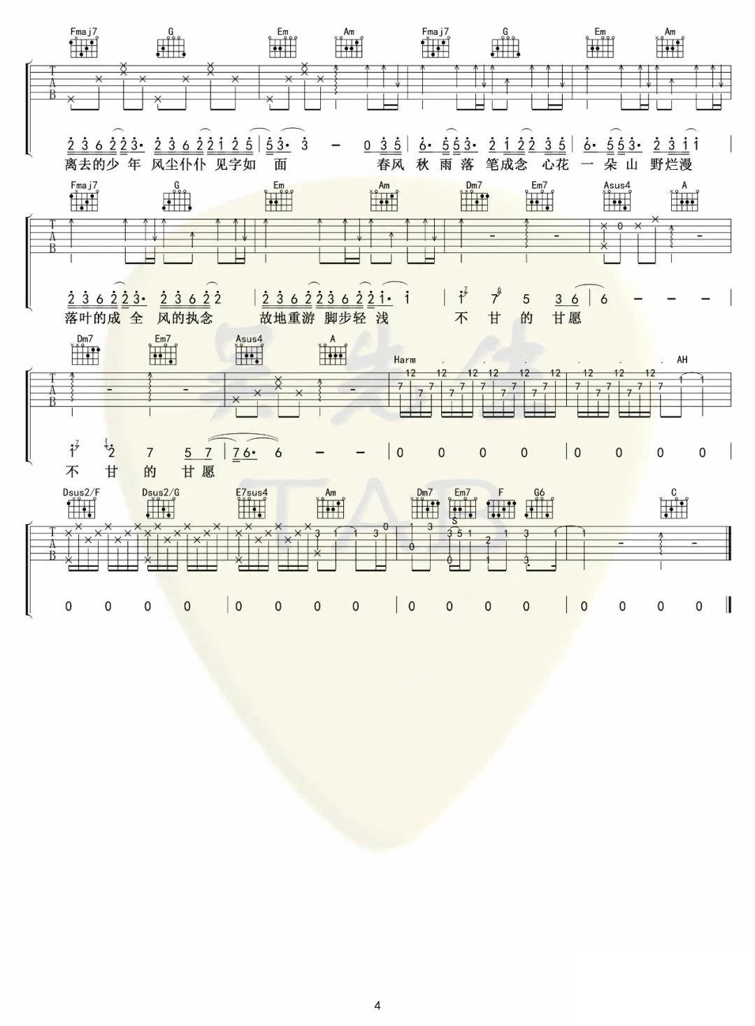 《如果声音不记得》吉他谱-吴青峰-C调原版弹唱谱-高清六线谱插图3