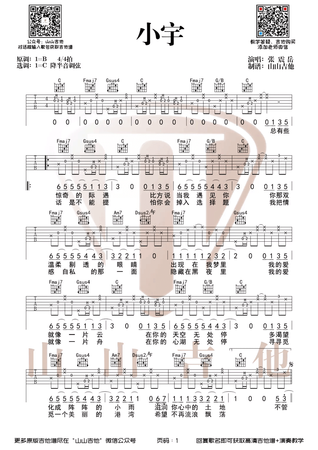 小宇吉他谱-张震岳-《小宇》C调原版弹唱谱-高清六线谱插图