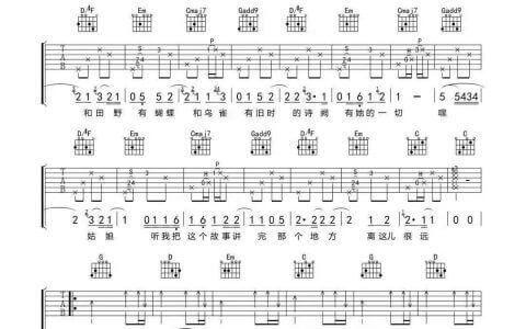 麦田吉他谱-蓝心羽-《麦田》G调原版弹唱六线谱-高清图片谱