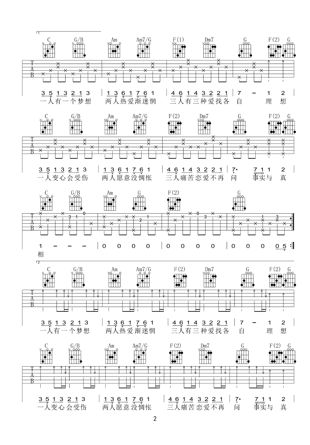 《一人有一个梦想》吉他谱-黎瑞恩-C调弹唱谱-高清六线谱插图2