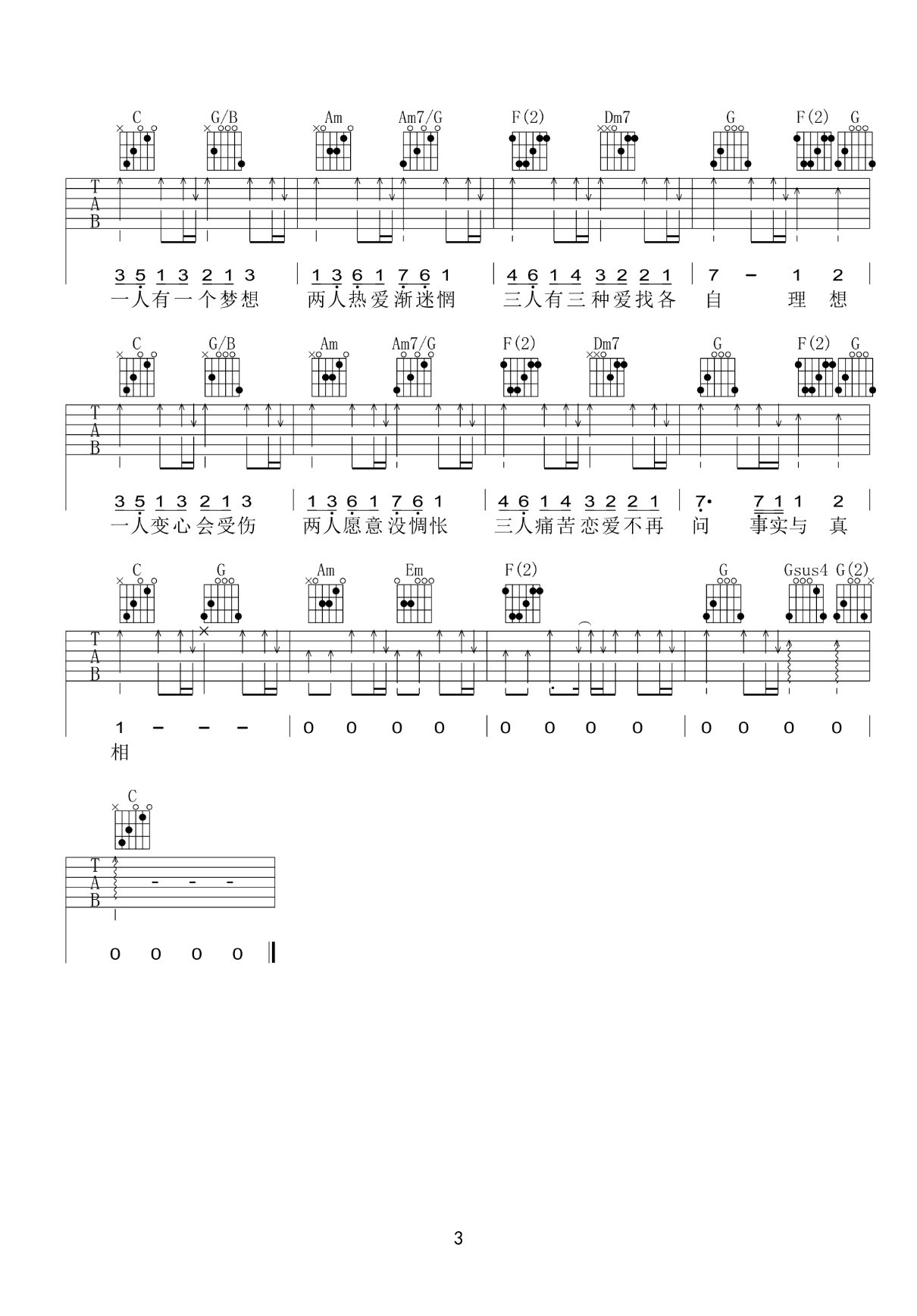 《一人有一个梦想》吉他谱-黎瑞恩-C调弹唱谱-高清六线谱插图4